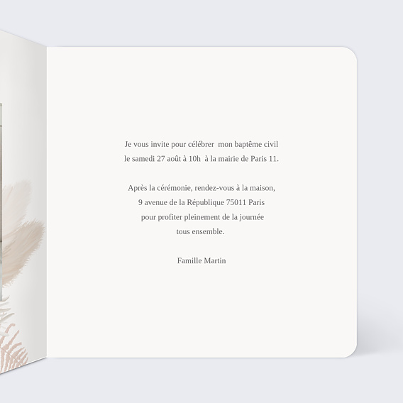 Faire-part baptême Bohème rosé Intérieur Droit