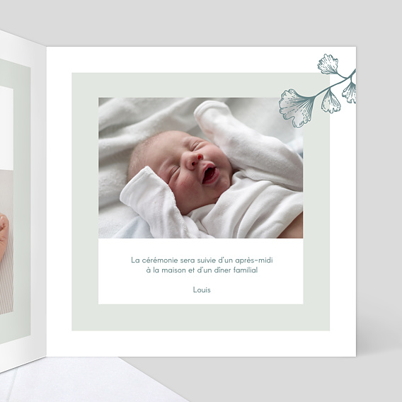 Faire-part baptême Botanique Simple Intérieur Droit