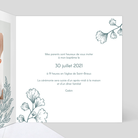 Faire-part baptême Botanique Intérieur Droit