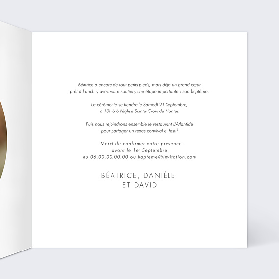 Faire-part baptême Champêtre Fleuri Intérieur Droit