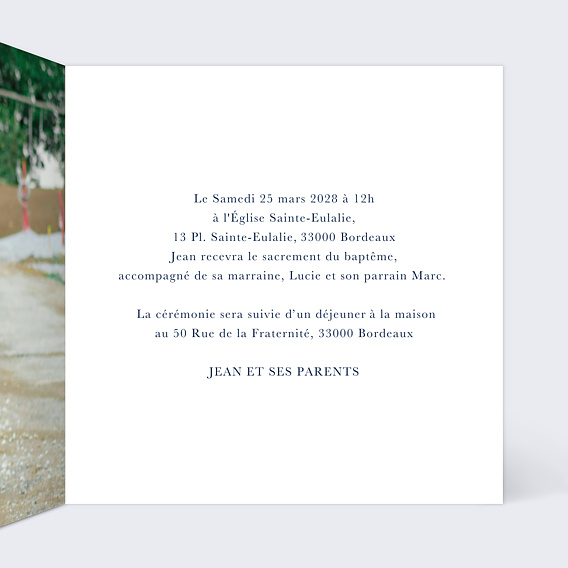 Faire-part baptême Couronne végétale Intérieur Droit