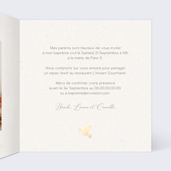 Faire-part baptême Croix Fleurie II Intérieur Droit