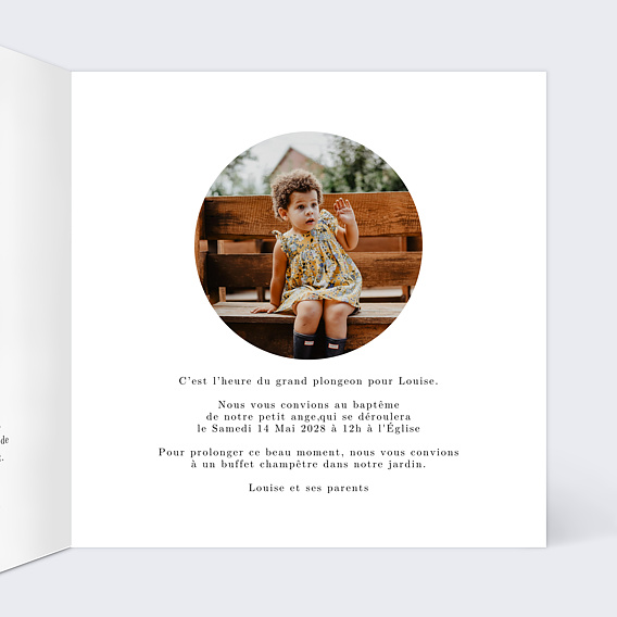 Faire-part baptême Découpe Couronnée Intérieur Droit