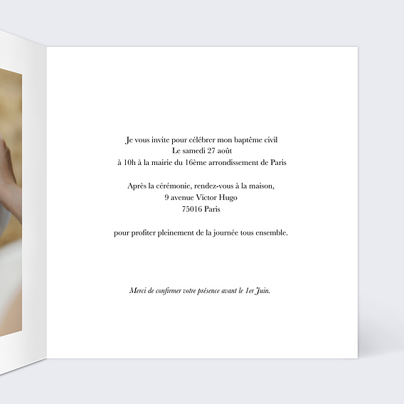 Faire-part baptême Dorure croix Intérieur Droit