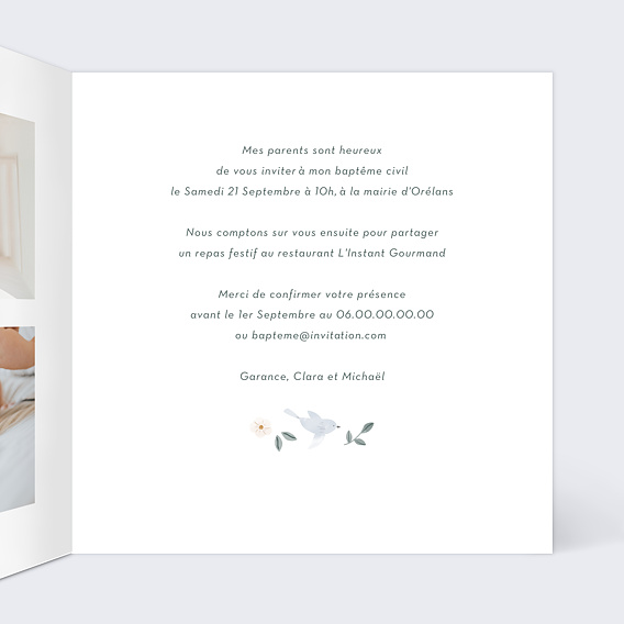 Faire-part baptême Jardin Fleuri Intérieur Droit