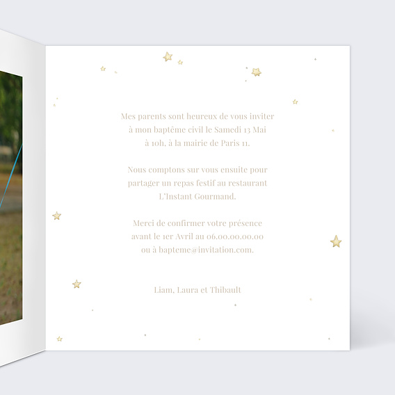 Faire-part baptême Lapin Mignon Intérieur Droit