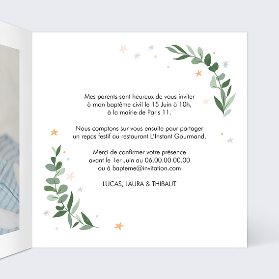 Faire-part baptême Licorne Couronne Intérieur Droit