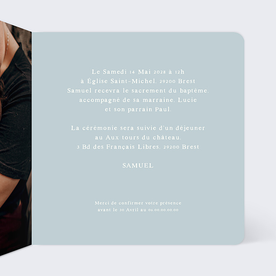 Faire-part baptême Motif Colombes Arche Intérieur Droit