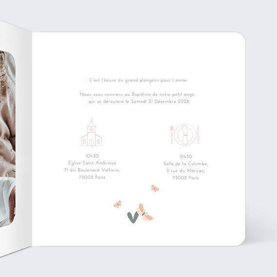 Faire-part baptême Papillons Intérieur Droit