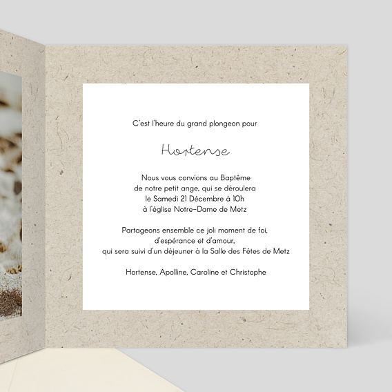 Faire-part baptême Pêle Mêle Coton Intérieur Droit