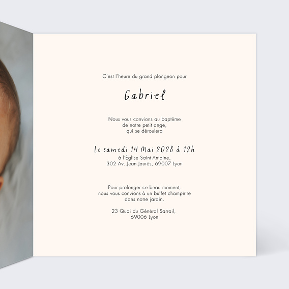 Faire-part baptême Petit Lion Intérieur Droit