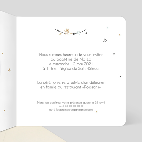 Faire-part baptême Petit Pirate Intérieur Droit
