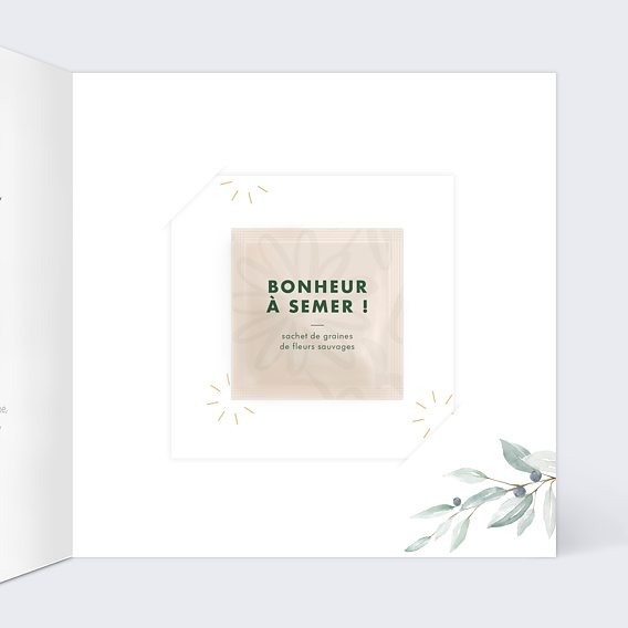 Faire-part baptême Petite Croix Graines Intérieur Droit