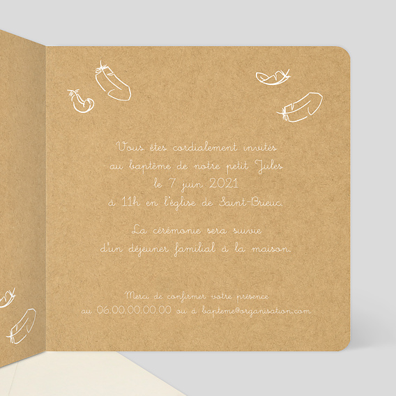 Faire-part baptême Faire-part Baptême Plumes Légères Intérieur Droit