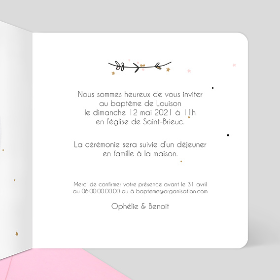 Faire-part baptême Faire-part Baptême Princesse Balançoire Intérieur Droit