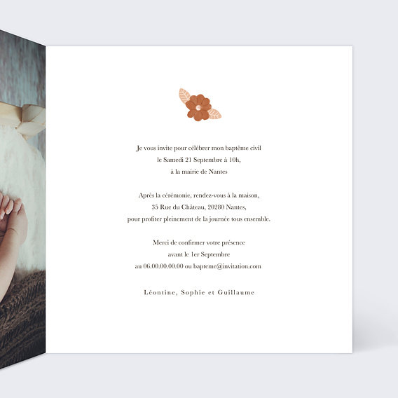 Faire-part baptême Rêve de renard Intérieur Droit