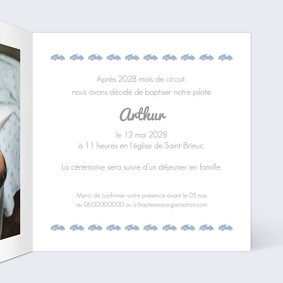 Faire-part baptême Voiture à pédales Intérieur Droit