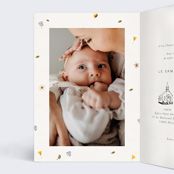 Faire-part baptême Fleurs Pressées Intérieur Gauche