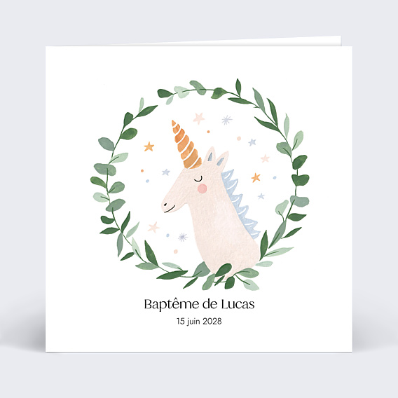 Faire-part Baptême Licorne Couronne