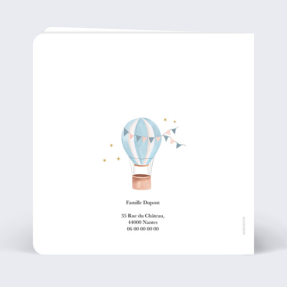 Faire-part baptême Ciel et Montgolfières Verso