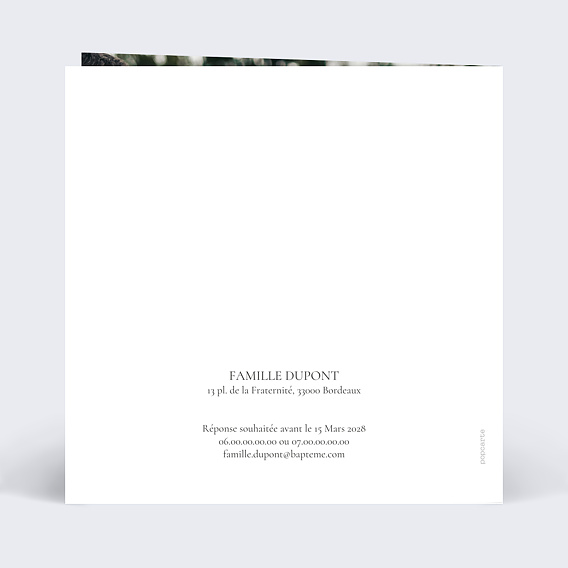 Faire-part baptême Couronne Eucalyptus vert Verso