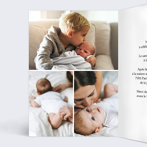 Faire-part baptême Douce Fratrie Intérieur Gauche