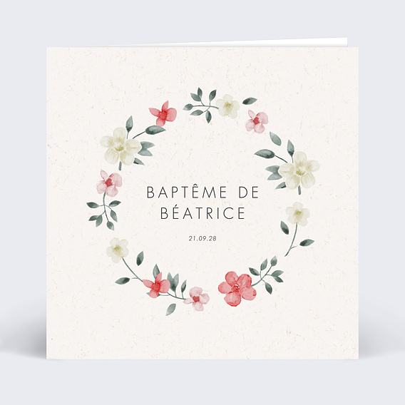 Faire-part baptême Champêtre Fleuri Recto