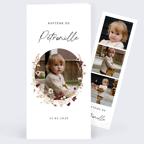Faire-part baptême Couronne de Fleurs Sauvages
