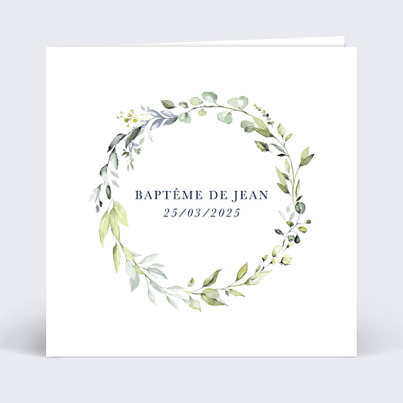Faire-part baptême Couronne végétale