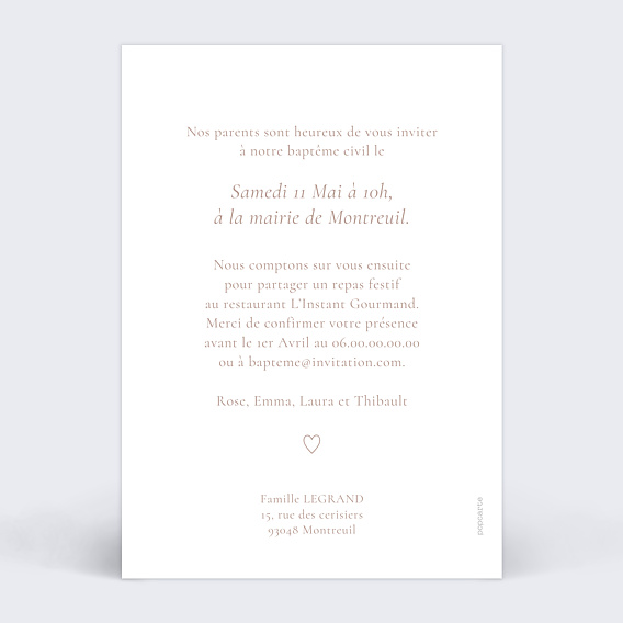 Faire-part baptême Multiphoto Élégant Verso