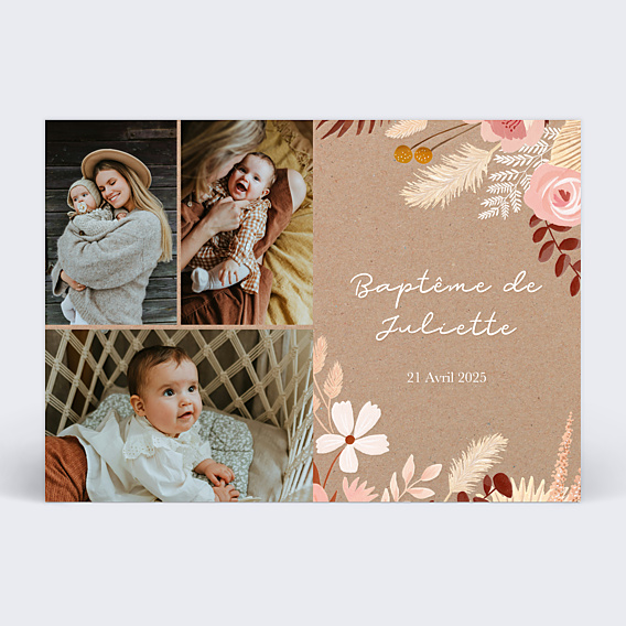 Faire-part Baptême Printemps Bohème