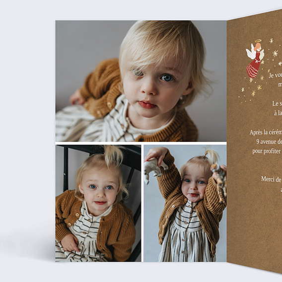 Faire-part baptême Petits Anges Intérieur Gauche