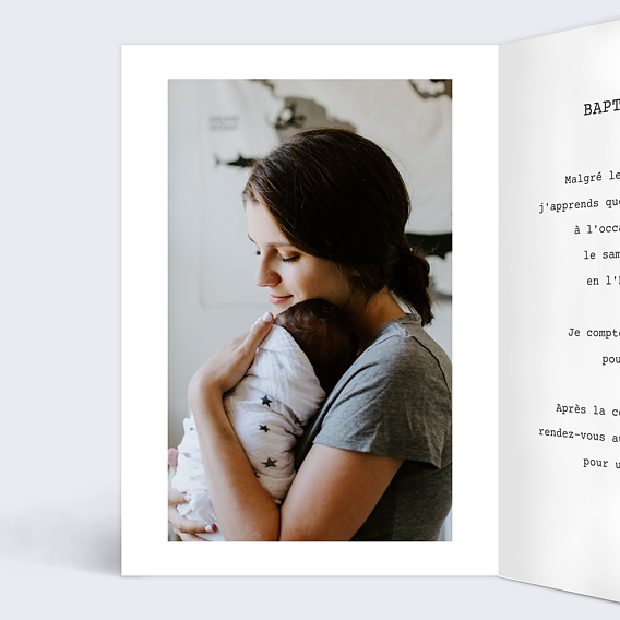 Faire-part baptême Polaroid Simple Intérieur Gauche