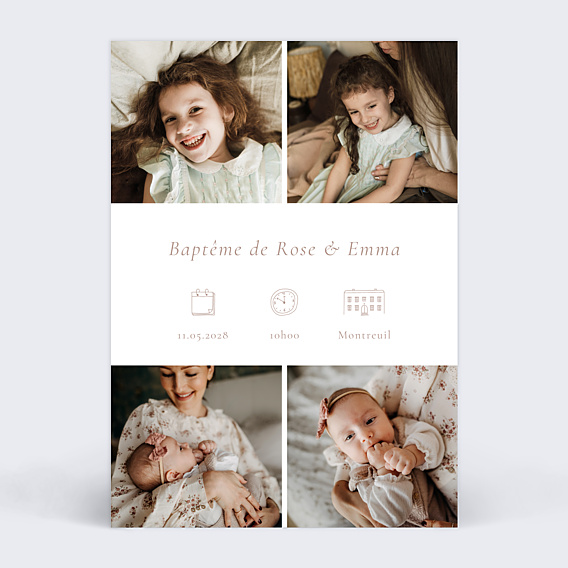 Faire-part Baptême Multiphoto Élégant