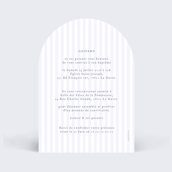 Faire-part Baptême Ourson Rayé