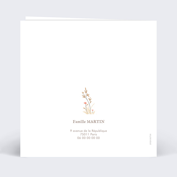 Faire-part baptême Biche Fleurie Verso