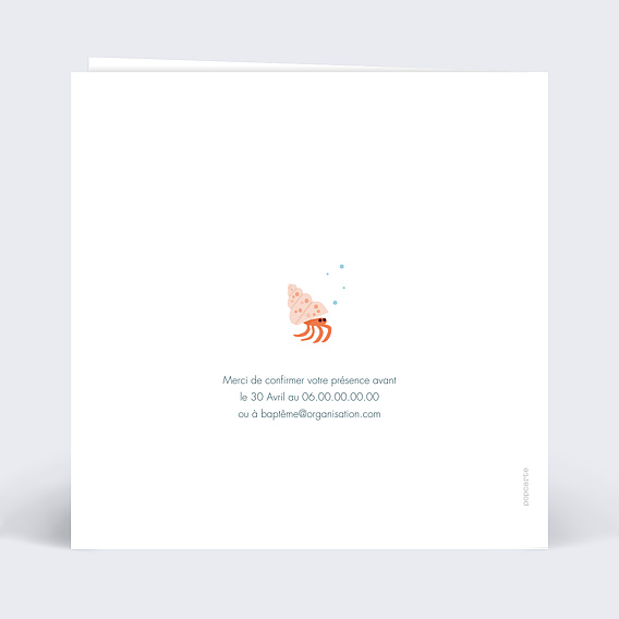 Faire-part baptême Sous l'Océan Verso