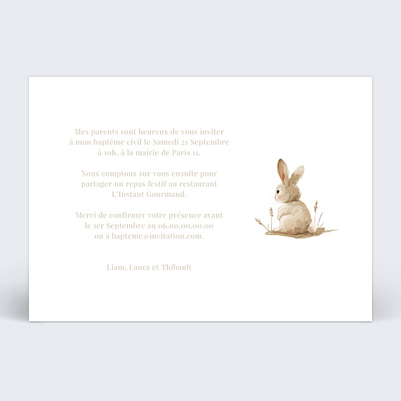 Faire-part Baptême Lapin Mignon Photo