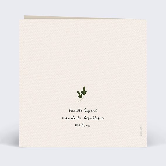 Faire-part baptême Joli Renard Verso