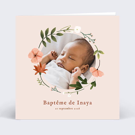 Faire-part Baptême Couronne de Fleurs II
