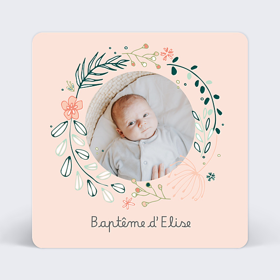 Faire-part Baptême Couronne de Fleurs