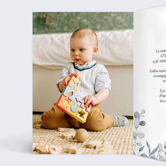 Faire-part baptême Hiver aquarelle Intérieur Gauche