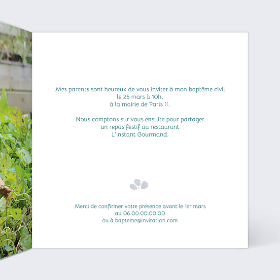 Faire-part Baptême Petites fleurs bleues