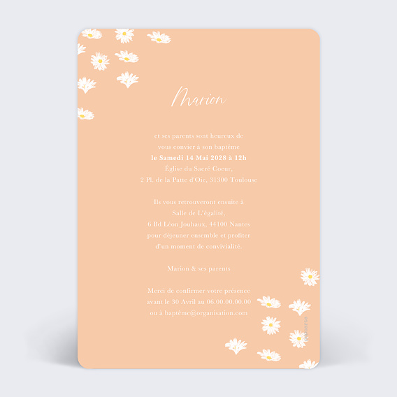 Faire-part baptême Marguerite Verso