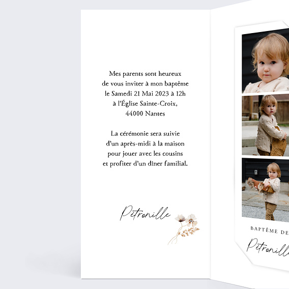 Faire-part baptême Couronne de Fleurs Sauvages Intérieur Gauche