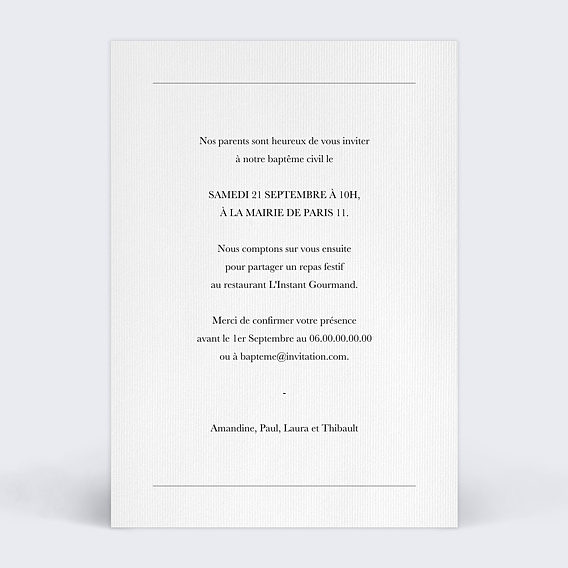 Faire-part baptême Baptême Jumeaux Verso