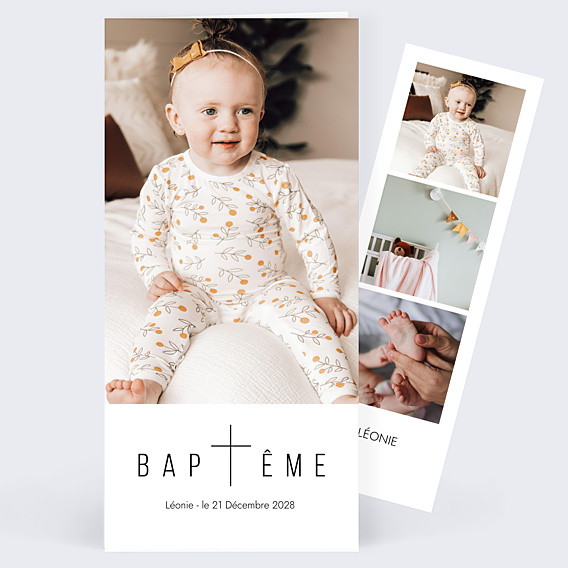 Faire-part Baptême Photo Croix Minimaliste