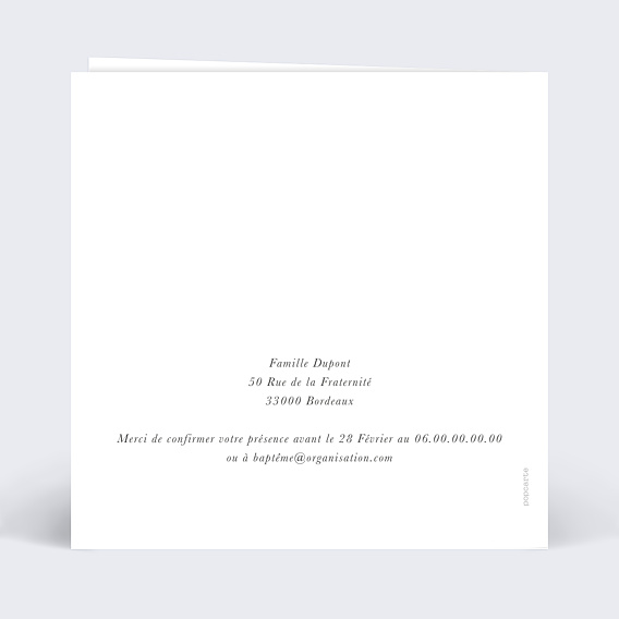 Faire-part baptême Couronne jardin sauvage Verso