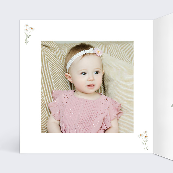 Faire-part baptême Champêtre Blanc Intérieur Gauche