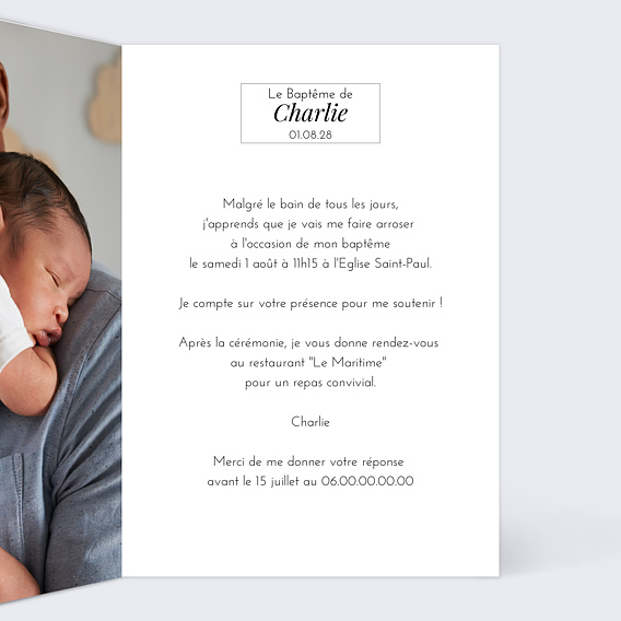 Faire-part baptême Etiquette Intérieur Droit